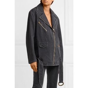 Nanushka Charcoal Black Cite Oversized Denim Belted Moto Biker Jacket